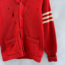 Load image into Gallery viewer, 60’s Vintage Thrashed Red Cardigan Sweater