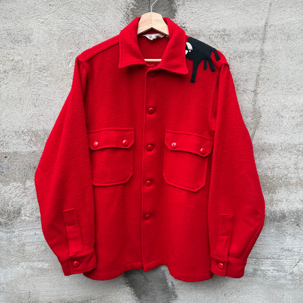 50's Boy Scout Ranch Bull Red Wool Button Down