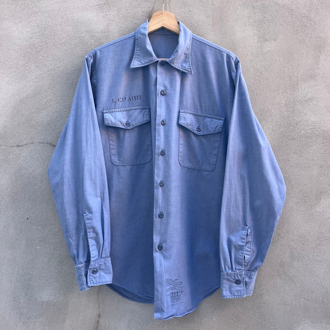 80's Vintage Military Utility Chambray Button Down Shirt