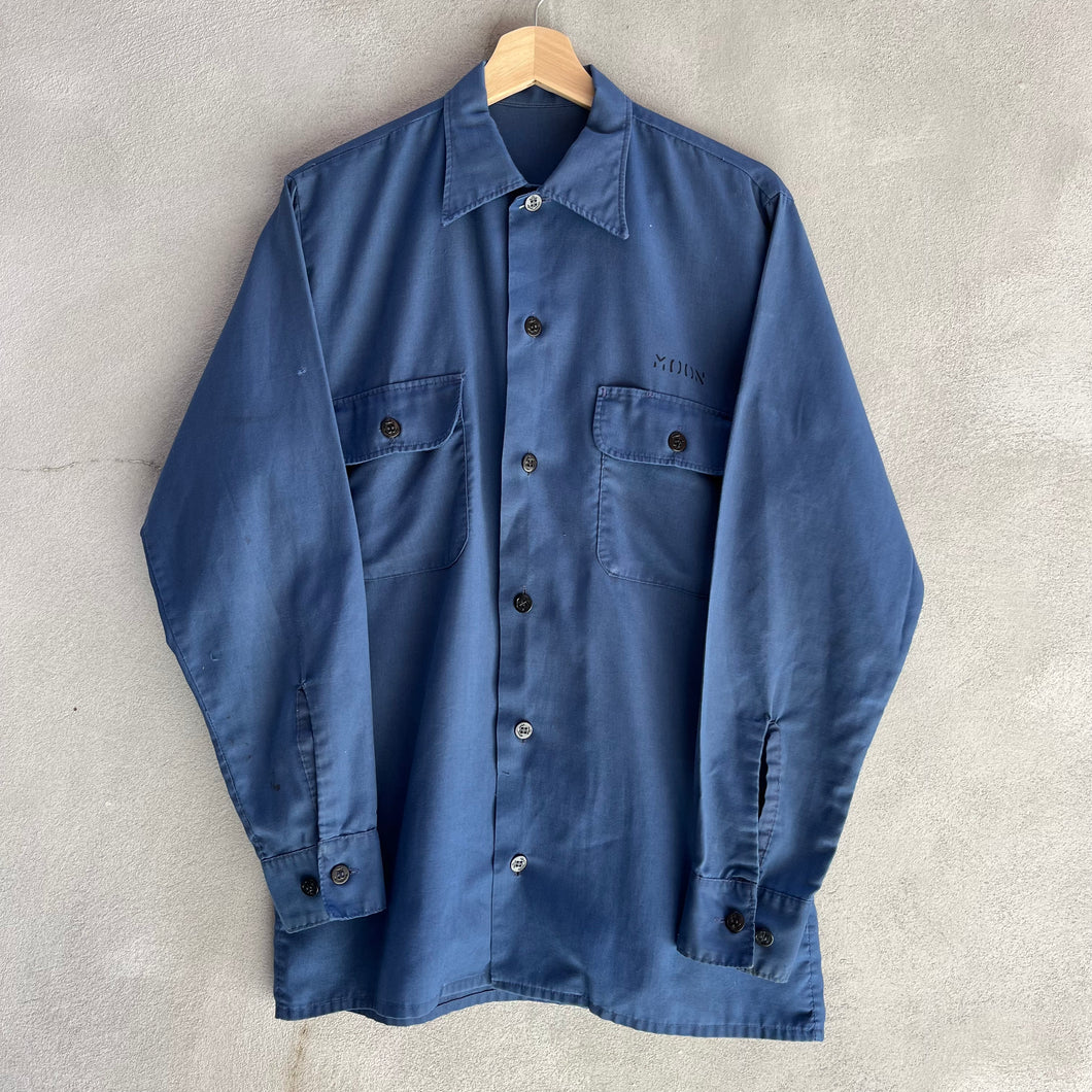 70's USN Utility Blue Button Down Long Sleeve Shirt