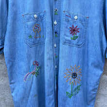 Load image into Gallery viewer, 60&#39;s Vintage Chambray Chainstitch Beach Button Down Short Sleeve Shirt
