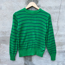 Load image into Gallery viewer, 80&#39;s Woven Green Striped Crewneck Sweater.
